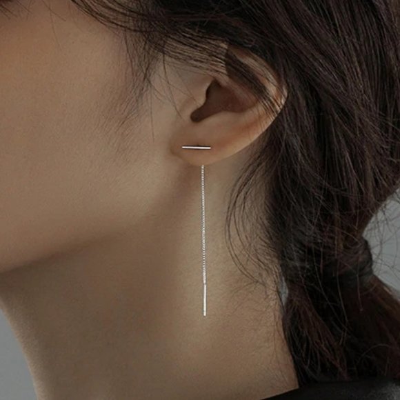 *NEW 925 Sterling Silver Bar Chain Drop Earrings - Picture 3 of 8